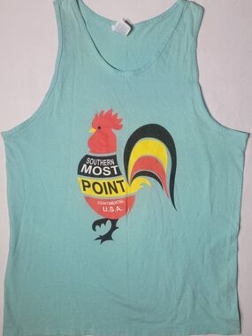 Southern Most Point Rooster Florida Graphic Tank Top Aqua Large